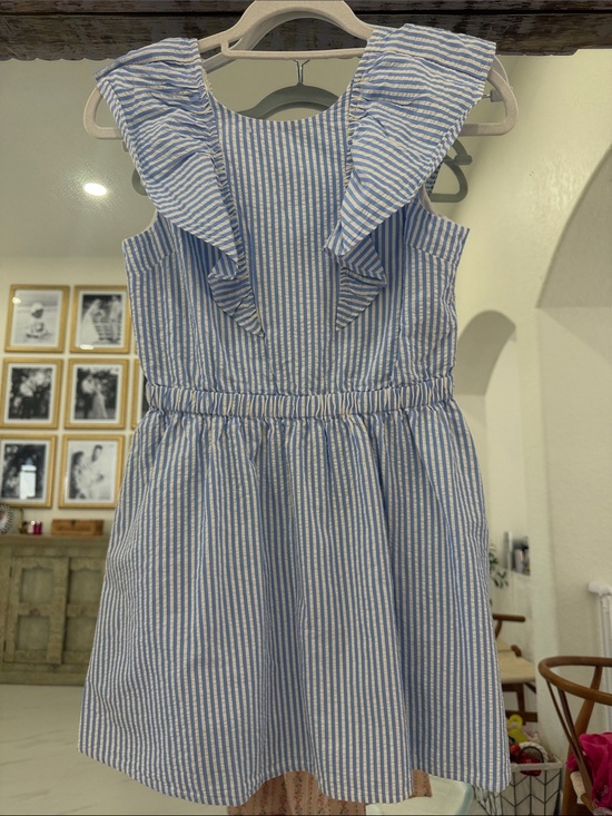 Crewcuts Other - Crewcuts Blue & White Striped Ruffle-Shoulder Casual Dress